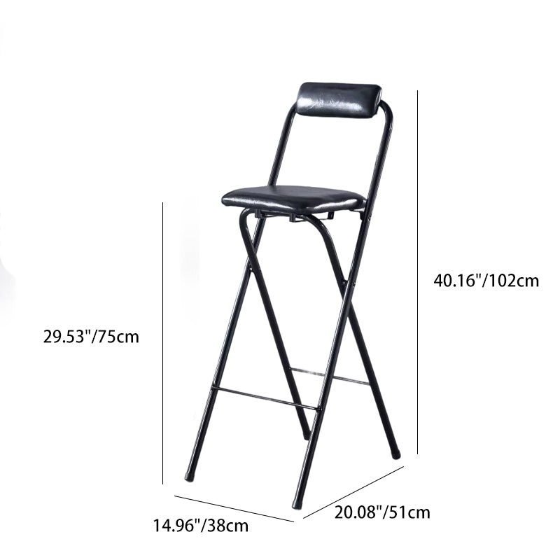 Moderner minimalistischer, faltbarer quadratischer Barhocker aus PU-Leder und Stahl mit Rückenlehne, ohne Armlehnen, für das Esszimmer 
