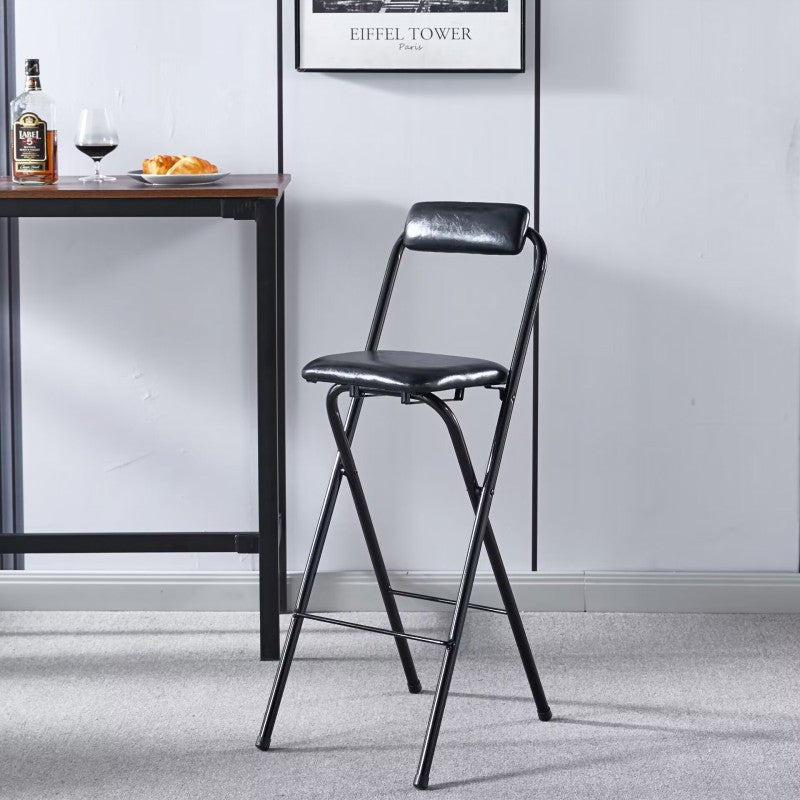 Tabouret de bar carré pliable en cuir minimaliste moderne avec dossier sans accoudoirs pour salle à manger 