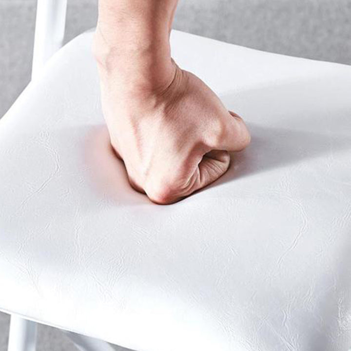 Moderner minimalistischer, faltbarer quadratischer Barhocker aus PU-Leder und Stahl mit Rückenlehne, ohne Armlehnen, für das Esszimmer 