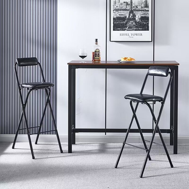 Moderner minimalistischer, faltbarer quadratischer Barhocker aus PU-Leder und Stahl mit Rückenlehne, ohne Armlehnen, für das Esszimmer 
