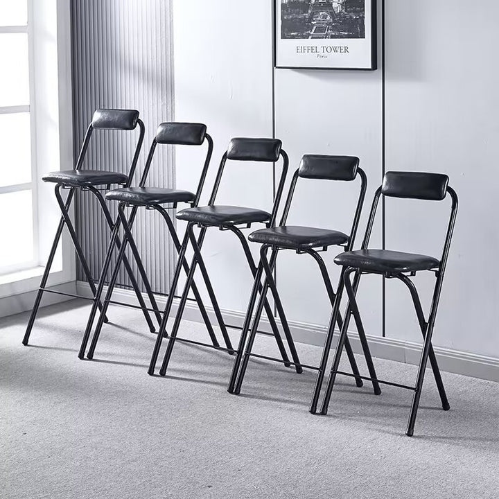 Modern Minimalist PU Leather Steel Foldable Square Bar Stool Backrest Armless For Dining Room