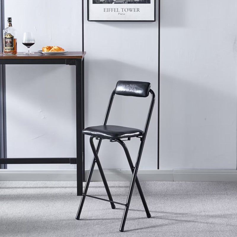 Moderner minimalistischer, faltbarer quadratischer Barhocker aus PU-Leder und Stahl mit Rückenlehne, ohne Armlehnen, für das Esszimmer 