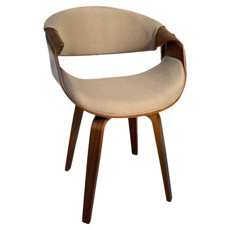 Chaise de salle à manger contemporaine nordique en bois cintré courbé, coton et lin, similicuir, avec dossier et accoudoirs, pour salle à manger 
