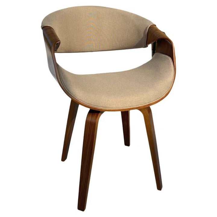 Chaise de salle à manger contemporaine nordique en bois cintré courbé, coton et lin, similicuir, avec dossier et accoudoirs, pour salle à manger 