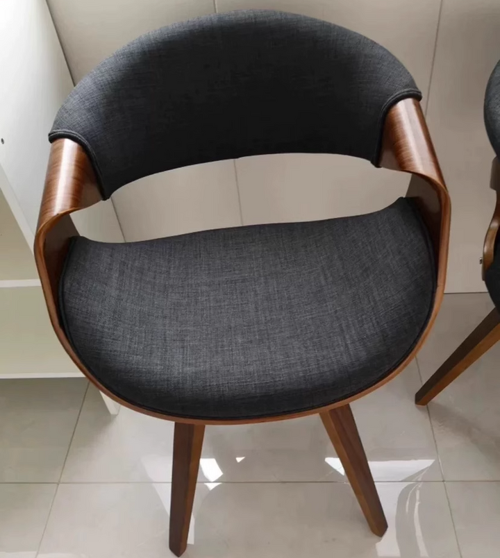 Chaise de salle à manger contemporaine nordique en bois cintré courbé, coton et lin, similicuir, avec dossier et accoudoirs, pour salle à manger 
