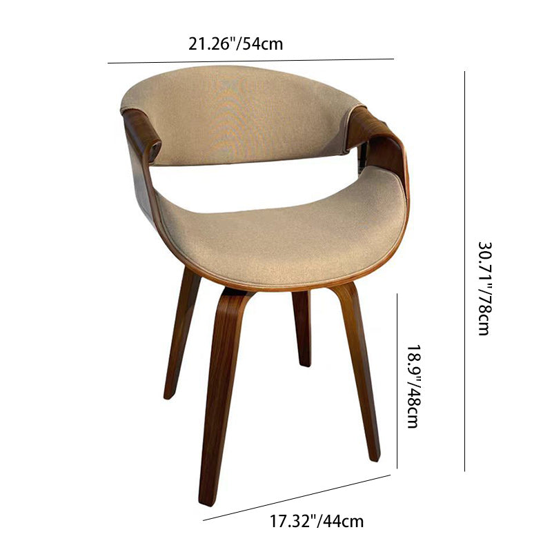 Chaise de salle à manger contemporaine nordique en bois cintré courbé, coton et lin, similicuir, avec dossier et accoudoirs, pour salle à manger 