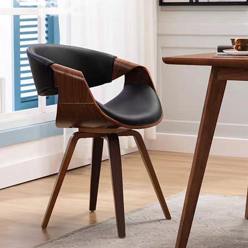Chaise de salle à manger contemporaine nordique en bois cintré courbé, coton et lin, similicuir, avec dossier et accoudoirs, pour salle à manger 