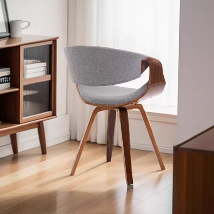 Chaise de salle à manger contemporaine nordique en bois cintré courbé, coton et lin, similicuir, avec dossier et accoudoirs, pour salle à manger 