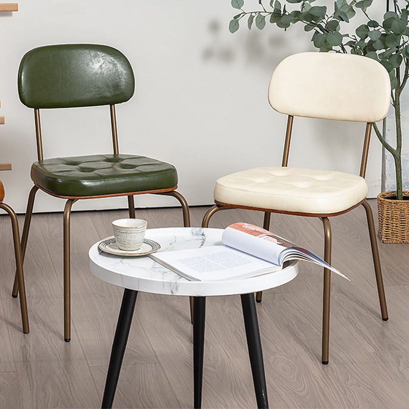 Tradicional Rústico Cuadrado Arco Cuero Madera Maciza Hierro Silla de Comedor Respaldo Sin Brazos Para Comedor 