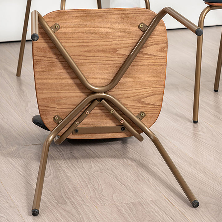 Traditioneller rustikaler quadratischer Bogen aus Kunstleder in Öl-Wachs-Optik mit Kiefernholz- und Eisen-Esstischstuhl-Rückenlehne ohne Armlehnen für das Esszimmer 