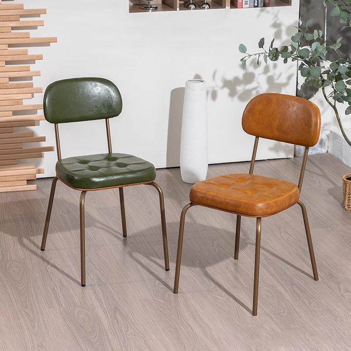 Traditional Rustic Square Arc Faux Oiled-Waxed Leather Pine Iron Dining Chair Backrest Armless For Dining Room