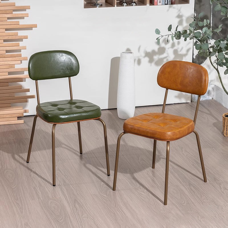Tradicional Rústico Cuadrado Arco Cuero Madera Maciza Hierro Silla de Comedor Respaldo Sin Brazos Para Comedor 