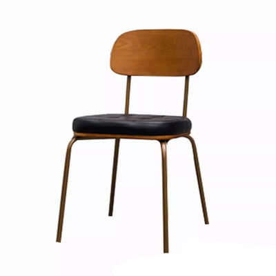 Tradicional Rústico Cuadrado Arco Cuero Madera Maciza Hierro Silla de Comedor Respaldo Sin Brazos Para Comedor 