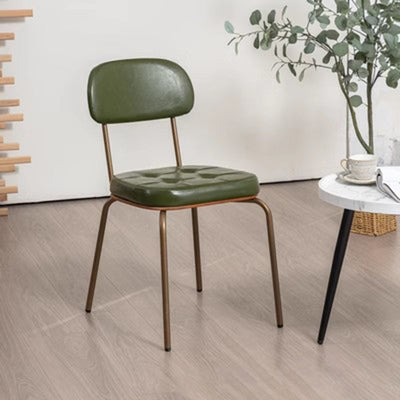 Tradicional Rústico Cuadrado Arco Cuero Madera Maciza Hierro Silla de Comedor Respaldo Sin Brazos Para Comedor 