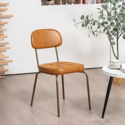 Tradicional Rústico Cuadrado Arco Cuero Madera Maciza Hierro Silla de Comedor Respaldo Sin Brazos Para Comedor 