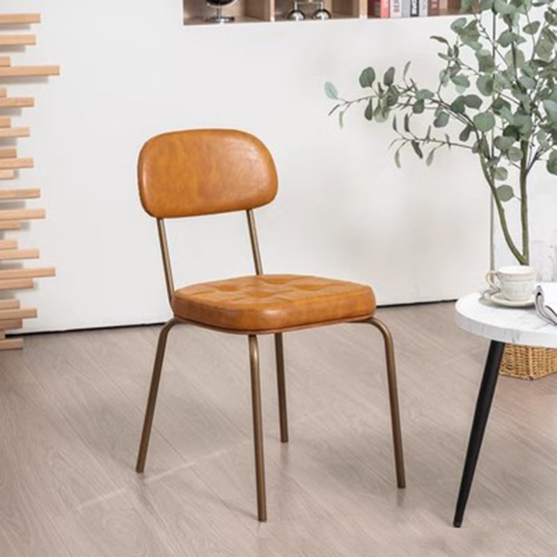 Tradicional Rústico Cuadrado Arco Cuero Madera Maciza Hierro Silla de Comedor Respaldo Sin Brazos Para Comedor 