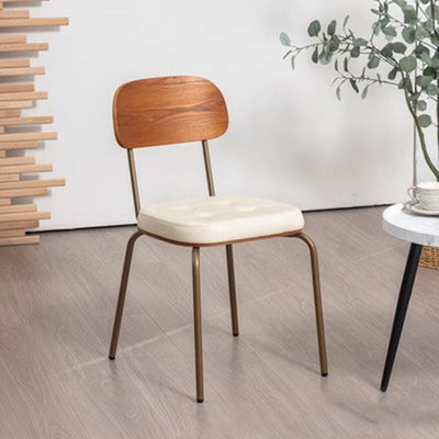 Tradicional Rústico Cuadrado Arco Cuero Madera Maciza Hierro Silla de Comedor Respaldo Sin Brazos Para Comedor 