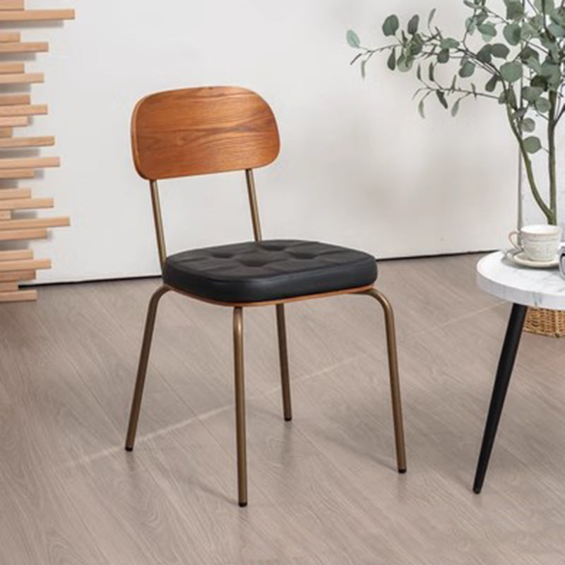 Tradicional Rústico Cuadrado Arco Cuero Madera Maciza Hierro Silla de Comedor Respaldo Sin Brazos Para Comedor 