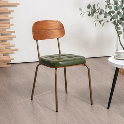 Tradicional Rústico Cuadrado Arco Cuero Madera Maciza Hierro Silla de Comedor Respaldo Sin Brazos Para Comedor 