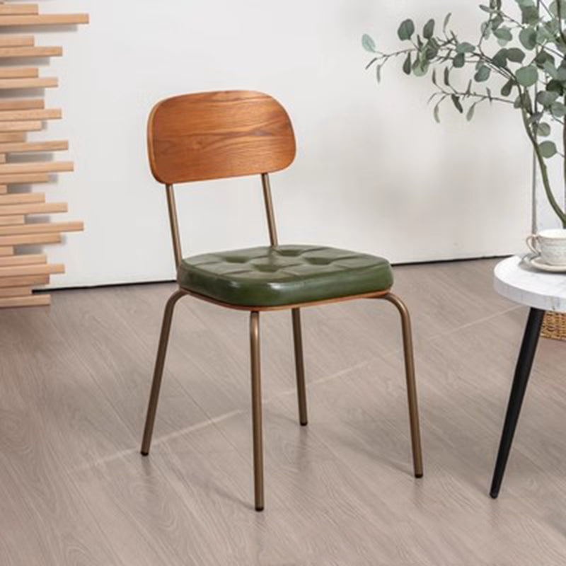 Tradicional Rústico Cuadrado Arco Cuero Madera Maciza Hierro Silla de Comedor Respaldo Sin Brazos Para Comedor 