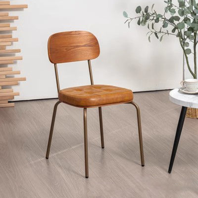 Tradicional Rústico Cuadrado Arco Cuero Madera Maciza Hierro Silla de Comedor Respaldo Sin Brazos Para Comedor 