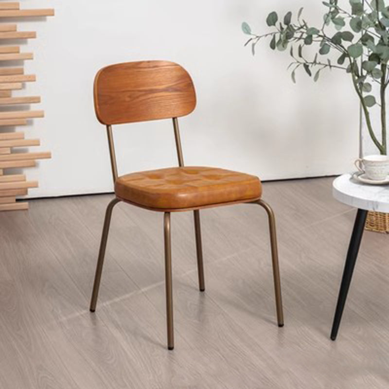 Tradicional Rústico Cuadrado Arco Cuero Madera Maciza Hierro Silla de Comedor Respaldo Sin Brazos Para Comedor 