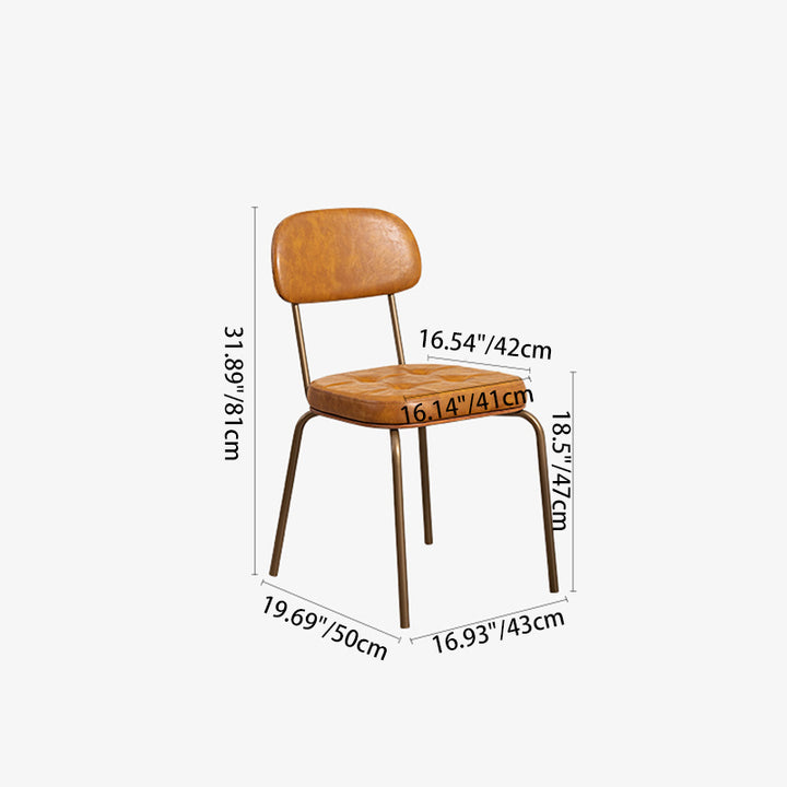 Traditional Rustic Square Arc Faux Oiled-Waxed Leather Pine Iron Dining Chair Backrest Armless For Dining Room