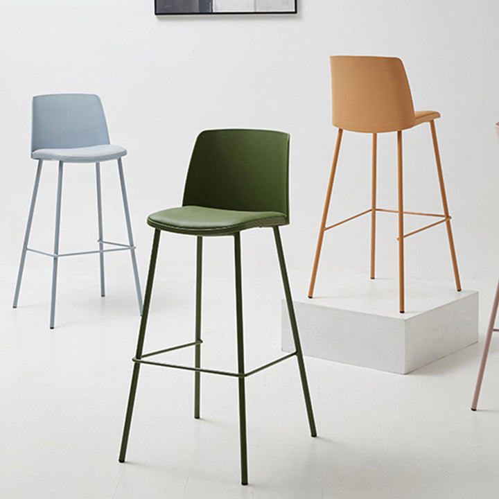 Tabouret de bar contemporain carré nordique PP métal cuir PU dossier sans accoudoirs pour salon 
