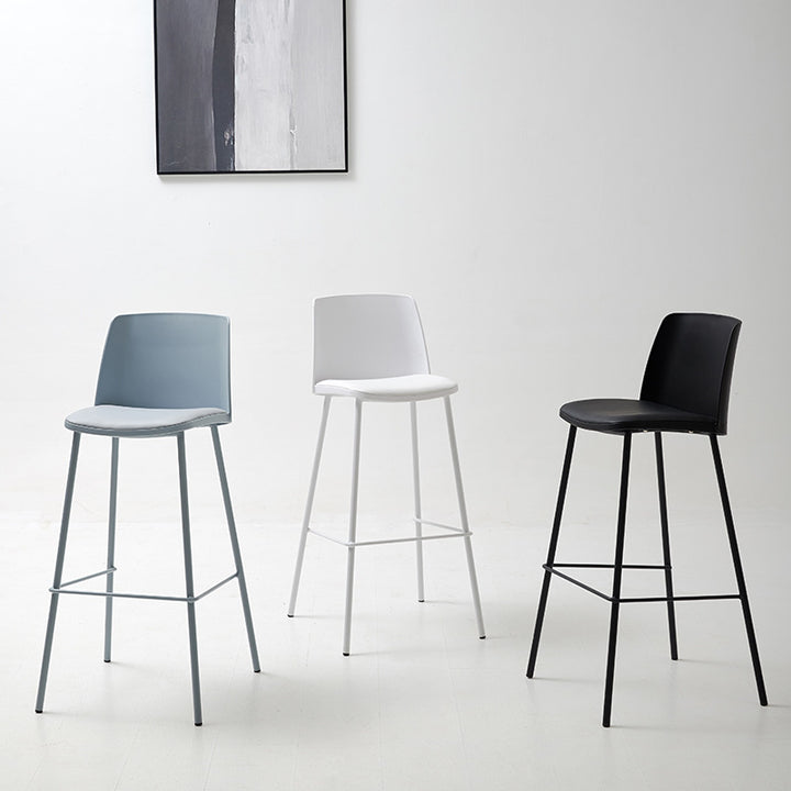 Tabouret de bar contemporain carré nordique PP métal cuir PU dossier sans accoudoirs pour salon 