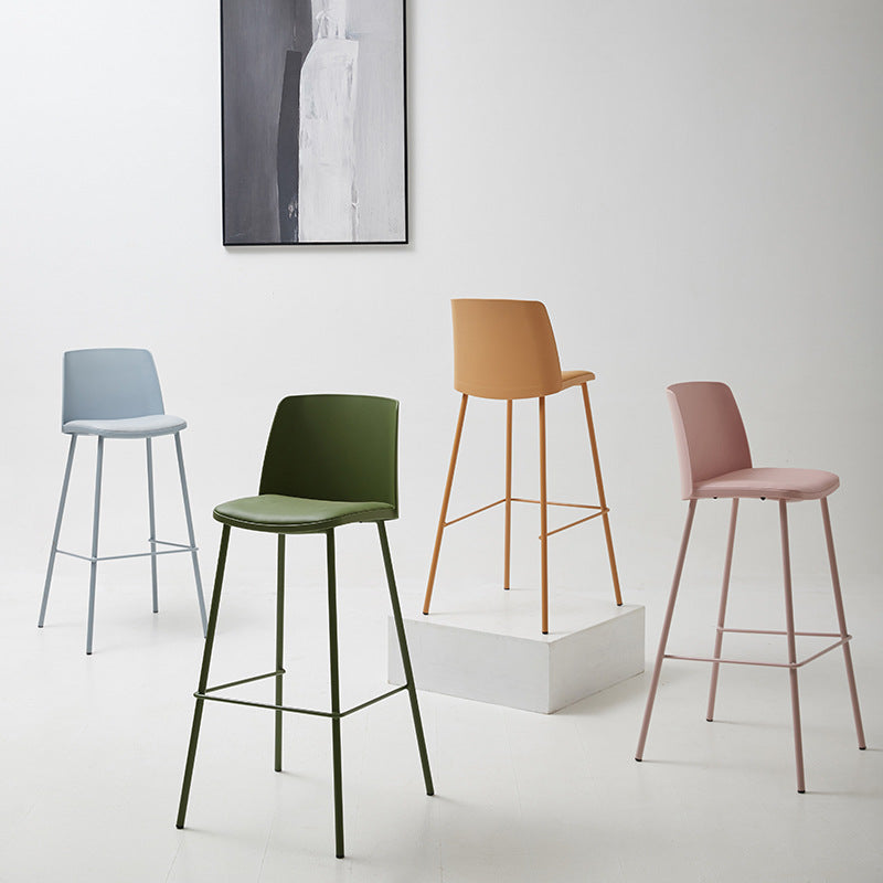 Tabouret de bar contemporain carré nordique PP métal cuir PU dossier sans accoudoirs pour salon 