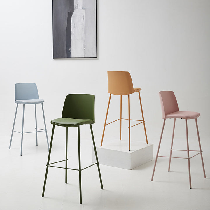 Tabouret de bar contemporain carré nordique PP métal cuir PU dossier sans accoudoirs pour salon 
