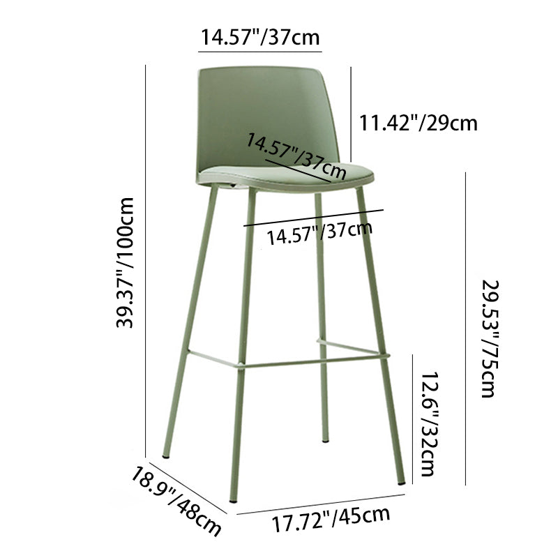 Tabouret de bar contemporain carré nordique PP métal cuir PU dossier sans accoudoirs pour salon 