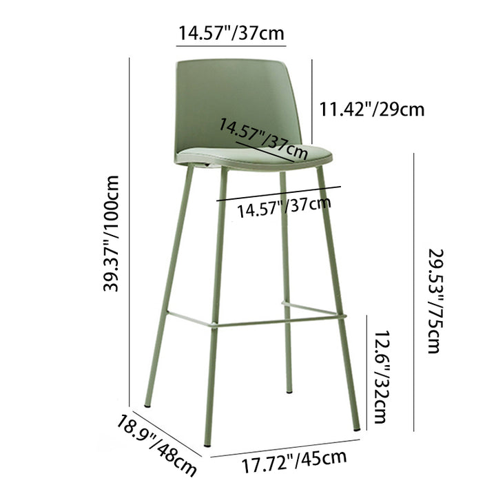 Tabouret de bar contemporain carré nordique PP métal cuir PU dossier sans accoudoirs pour salon 