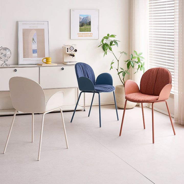 Sillón decorativo contemporáneo nórdico de plástico, hierro, algodón y lino con respaldo y reposabrazos para sala de estar 