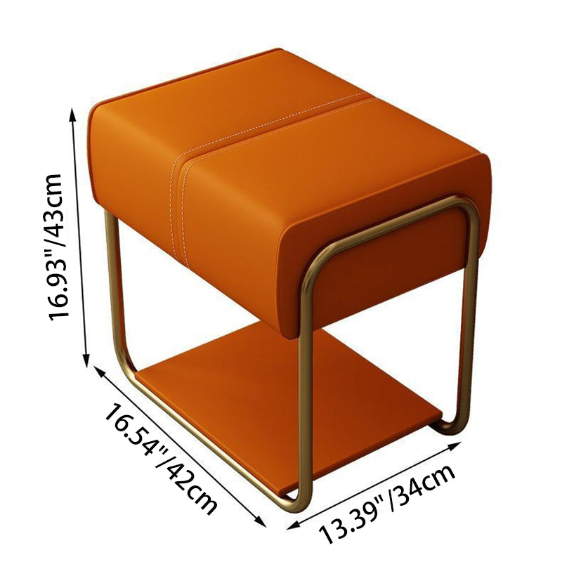 Modern Minimalist Iron Latex Sponge Artificial Leather Square Vanity Stool Backless Armless For Bedroom