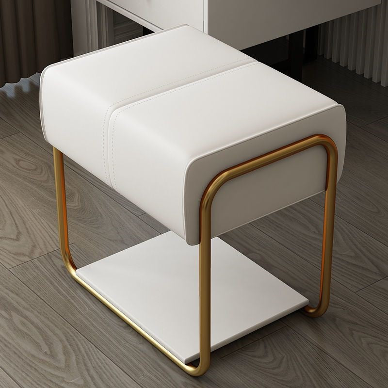 Moderner minimalistischer Schminkhocker aus Eisen, Kiefernholz, Latexschwamm und kratzfestem Leder, quadratisch, ohne Rückenlehne und Armlehnen, für das Schlafzimmer 