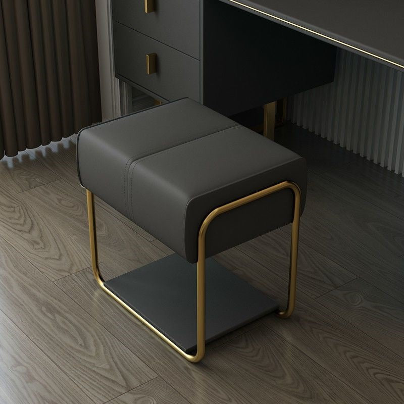 Modern Minimalist Iron Latex Sponge Artificial Leather Square Vanity Stool Backless Armless For Bedroom