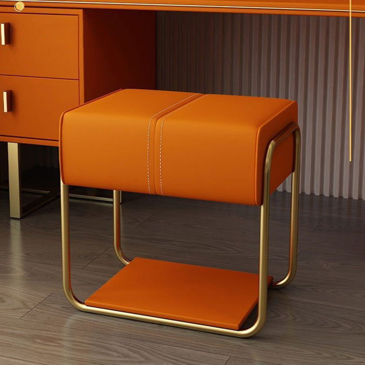 Moderner minimalistischer Schminkhocker aus Eisen, Kiefernholz, Latexschwamm und kratzfestem Leder, quadratisch, ohne Rückenlehne und Armlehnen, für das Schlafzimmer 