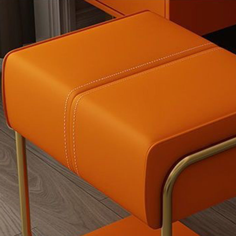 Moderner minimalistischer Schminkhocker aus Eisen, Kiefernholz, Latexschwamm und kratzfestem Leder, quadratisch, ohne Rückenlehne und Armlehnen, für das Schlafzimmer 