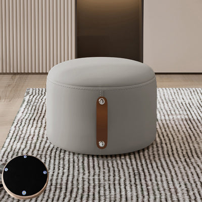 Contemporary Nordic Metal Rubber Wood Faux Leather Cylindrical Low Stool Backless Armless For Living Room