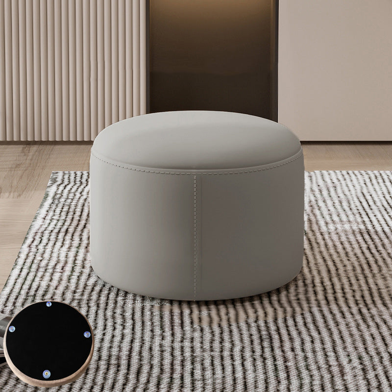 Contemporary Nordic Metal Rubber Wood Faux Leather Cylindrical Low Stool Backless Armless For Living Room