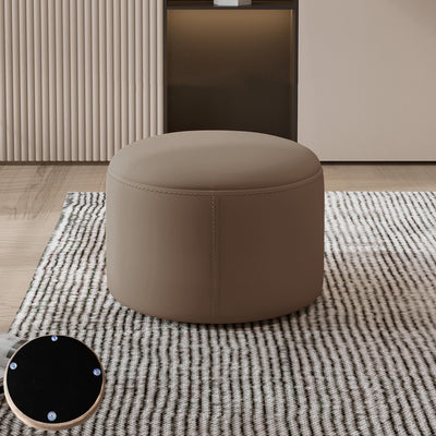Contemporary Nordic Metal Rubber Wood Faux Leather Cylindrical Low Stool Backless Armless For Living Room