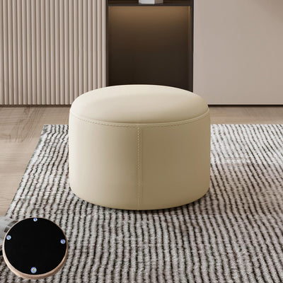 Contemporary Nordic Metal Rubber Wood Faux Leather Cylindrical Low Stool Backless Armless For Living Room