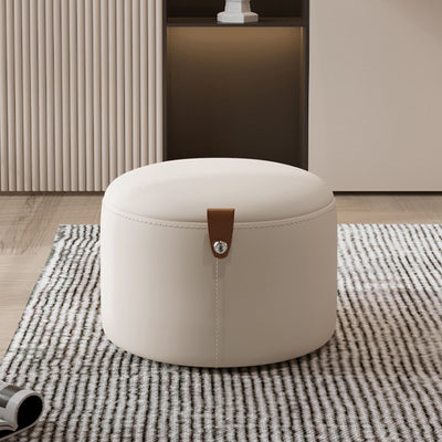 Contemporary Nordic Metal Rubber Wood Faux Leather Cylindrical Low Stool Backless Armless For Living Room