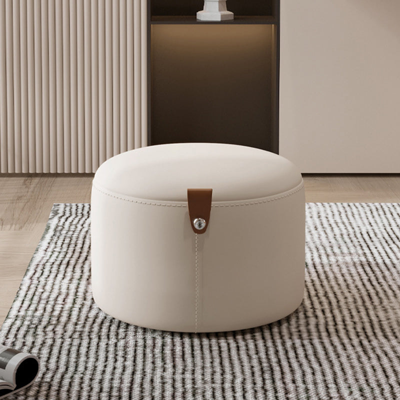 Contemporary Nordic Metal Rubber Wood Faux Leather Cylindrical Low Stool Backless Armless For Living Room