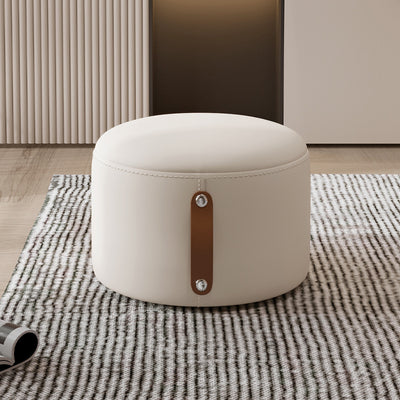 Contemporary Nordic Metal Rubber Wood Faux Leather Cylindrical Low Stool Backless Armless For Living Room