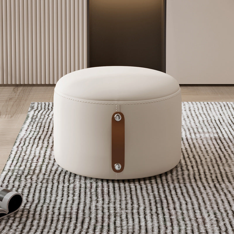 Contemporary Nordic Metal Rubber Wood Faux Leather Cylindrical Low Stool Backless Armless For Living Room