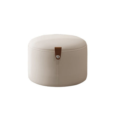 Contemporary Nordic Metal Rubber Wood Faux Leather Cylindrical Low Stool Backless Armless For Living Room