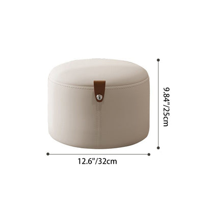 Contemporary Nordic Metal Rubber Wood Faux Leather Cylindrical Low Stool Backless Armless For Living Room