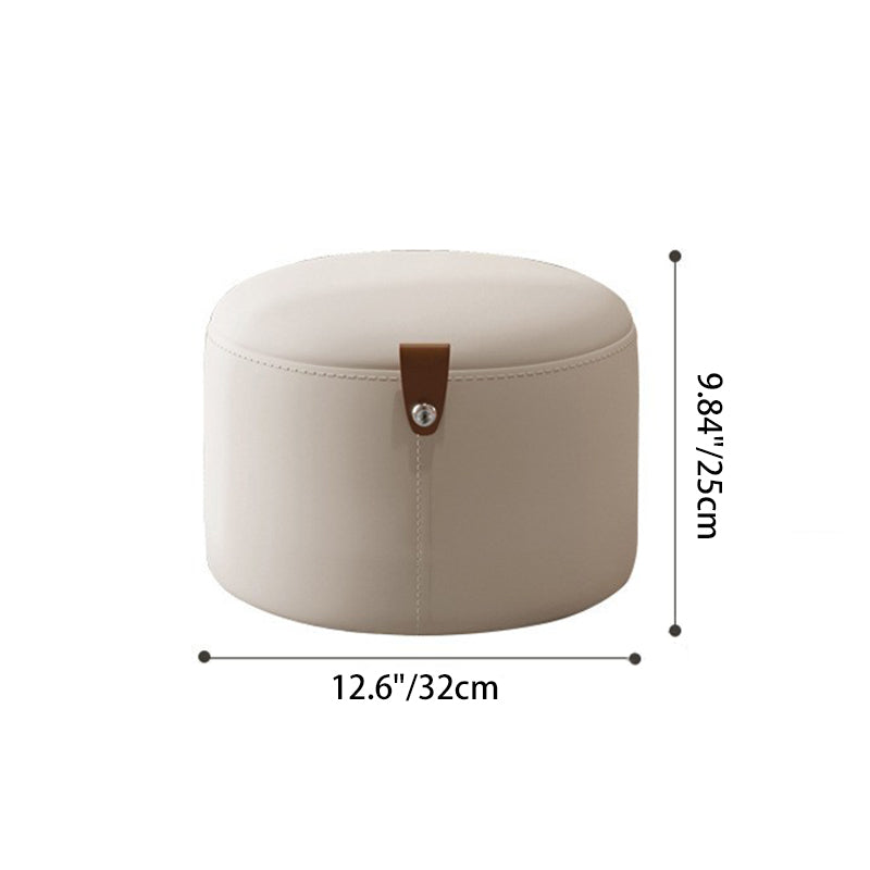 Contemporary Nordic Metal Rubber Wood Faux Leather Cylindrical Low Stool Backless Armless For Living Room